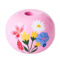 Rice - Metal Candleholder Large Pink with Hand Painted Flower