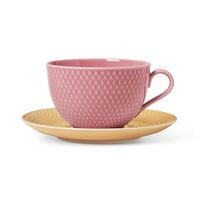 Lyngby Porcelæn -Rhombe Color Teekuppi ja asetti 39 cl - Vaaleanpunainen / hiekka