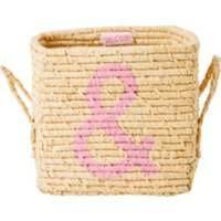 Rice - Small Square Raffia Basket - Pink &