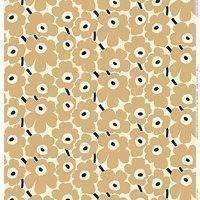 Marimekko Pieni Unikko kangas, luonnonvalkoinen-beige-tummansininen