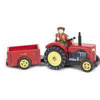Punainen traktori perävaunulla ja Bertie (Le Toy Van)