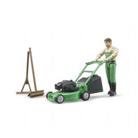 Gardener with lawnmower and equipment (Bruder 62103)