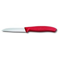 Vihannes- & Kuorintaveitsi 8 cm, punainen kahva, aaltolaitainen suora terä, Victorinox