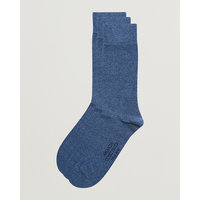 Amanda Christensen 3-Pack True Cotton Socks Denim Blue