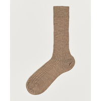 Bresciani Wool/Nylon Ribbed Short Socks Beige Melange