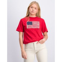 Polo Ralph Lauren, SHORT SLEEVE FLAG T-SHIRT, Punainen, T-paidat/Paidat till Tytöt, M