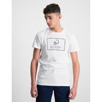 Philipp Plein, T-shirt Round Neck SS Skull and Plein, Valkoinen, T-paidat/Paidat till Tytöt, 14 vuotta