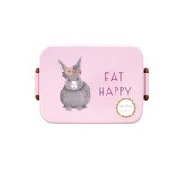 Rice, Lunchbox with Divider - Farm Animals Print - Pink - Large