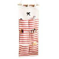 6/8 Pockets Stripe Closet Wall Hanging Organizer Cotton Linen Wardrobe Hanging Storage Bag, Slowmoose
