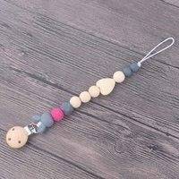 Wooden Baby Pacifier Clip Chains Silicone Beads Pacifier Holder Toy, Slowmoose