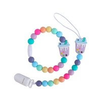 2ps Baby Teething Bracelet Silicone Beads Dummy Feeding Chain Clip Holder, Slowmoose