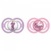 MAM Perfect Pacifier - 18 + m - Dekor - Silikon - Sterilisationslåda - Set med 2 - Unicorn / Seahorse