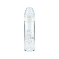 NUK Stiklinis bottlesiukas su silikono žinduku NUK First Choice + NEW CLASSIC, 240 ml, 0-6 men.