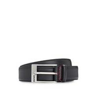 Italian-made belt in smooth leather with logo buckle, Hugo boss