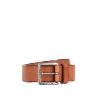 Smooth-leather belt with brushed-effect buckle, Hugo boss