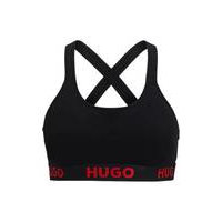 Sports bra in stretch cotton with repeat logos, Hugo boss