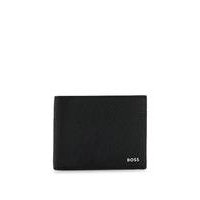 Italian-leather wallet with polished-silver branding, Hugo boss