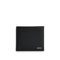 Italian-leather wallet with polished-silver logo, Hugo boss