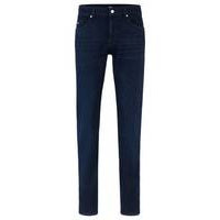 Slim-fit jeans in dark-blue Italian super-soft denim, Hugo boss