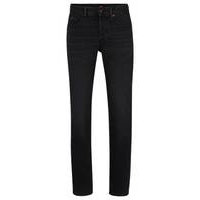 Tapered-fit jeans in black super-stretch denim, Hugo boss