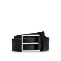 Grained-leather belt with logo-stamped keeper, Hugo boss