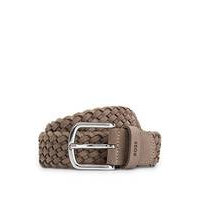 Branded-keeper belt in woven suede with polished buckle, Hugo boss