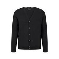 Button-up cardigan in virgin wool with embroidered logo, Hugo boss