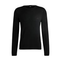 Crew-neck sweater in virgin wool with embroidered logo, Hugo boss