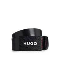 Italian-leather belt with branded plaque buckle, Hugo boss