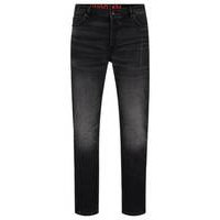 Tapered-fit jeans in black comfort-stretch denim, Hugo boss