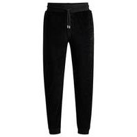 Cotton-blend velour tracksuit bottoms with embroidered logo, Hugo boss