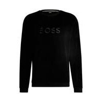 Cotton-blend velour sweatshirt with embroidered logo, Hugo boss