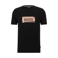 Cotton slim-fit T-shirt with tennis-inspired logo print, Hugo boss
