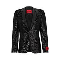 Extra-slim-fit tuxedo jacket in sequinned stretch satin, Hugo boss