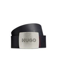Leather belt with logo plaque buckle, Hugo boss