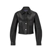 Cropped button-up leather jacket bonded with denim, Hugo boss