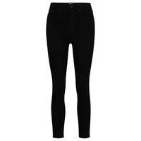 High-waisted cropped jeans in black power-stretch denim, Hugo boss