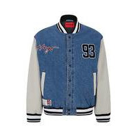 Signature-trim denim varsity jacket with contrast sleeves, Hugo boss