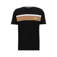 Cotton-blend pyjama T-shirt with block stripe and logo, Hugo boss