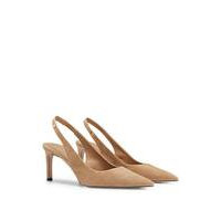 Slingback pumps in goat suede with logo trim, Hugo boss