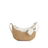 Leather-trimmed crossbody bag in neutral raffia, Hugo boss