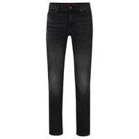 Slim-fit jeans in black comfort-stretch denim, Hugo boss