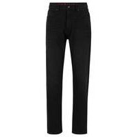 Regular-fit jeans in black rigid denim, Hugo boss