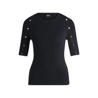 Short-sleeved sweater in stretch fabric with hardware details, Hugo boss