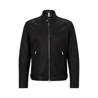 Regular-fit jacket in lamb leather with stand collar, Hugo boss