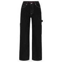 Relaxed-fit jeans in black rigid denim, Hugo boss