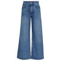 High-waisted wide-leg jeans in blue denim, Hugo boss