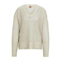 Foil-print cotton sweater with elbow cut-outs, Hugo boss