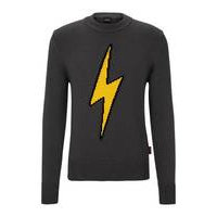 Slim-fit sweater in cotton with lightning-bolt intarsia, Hugo boss
