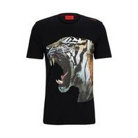 Cotton-jersey T-shirt with tiger graphic, Hugo boss